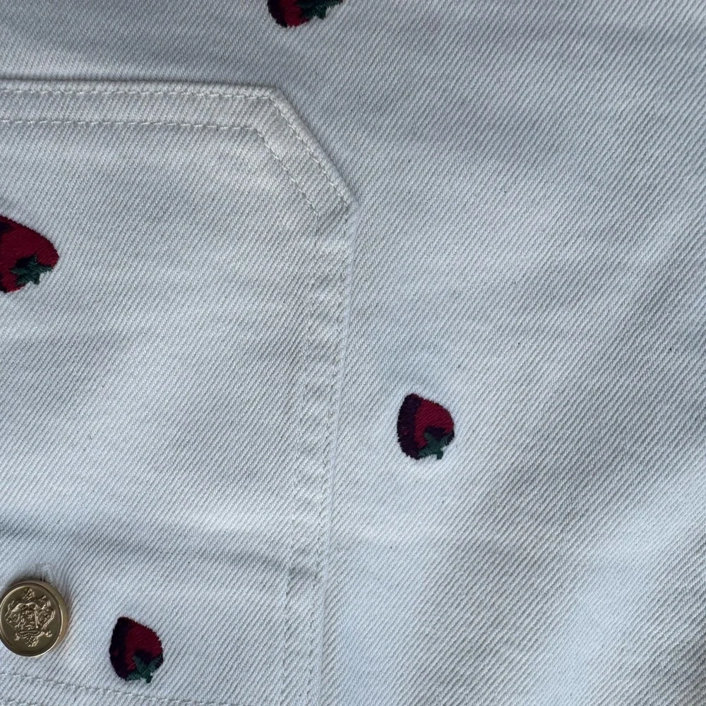 J. Crew White Denim Shorts with Red Strawberry Print - Picture 4 of 5